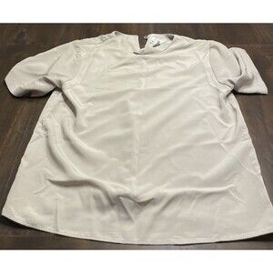 Vintage Chandler Hill Beige Polyester S/Sleeve Blouse w/Button Back Size M